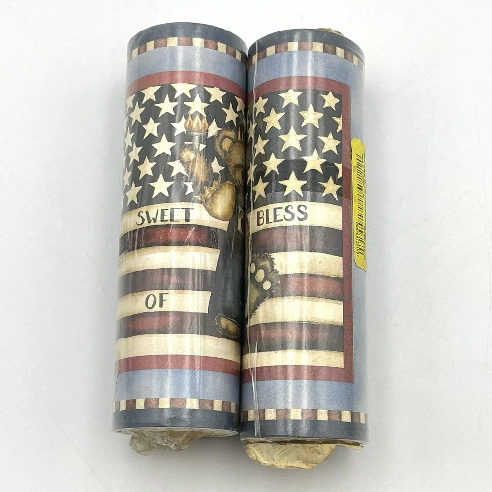 Vintage 1990s Wall Trends Americana Bear Wallpaper Border 2 Rolls Patriotic